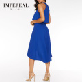 Types Of  Frill Overlay Midi Length Sleeveless High Low Royal Blue Prom Dress